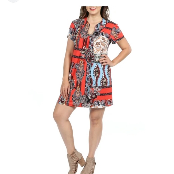 24/7 Comfort Apparel Dresses & Skirts - 24/7 Comfort Apparel Womens Plus Size Orange Square Neck Short Sleeve Mini Dress